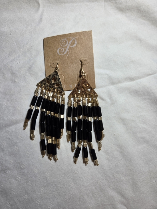 Plunder Jewelry - Plunder Gold and Black Beaded Fringe Earrings